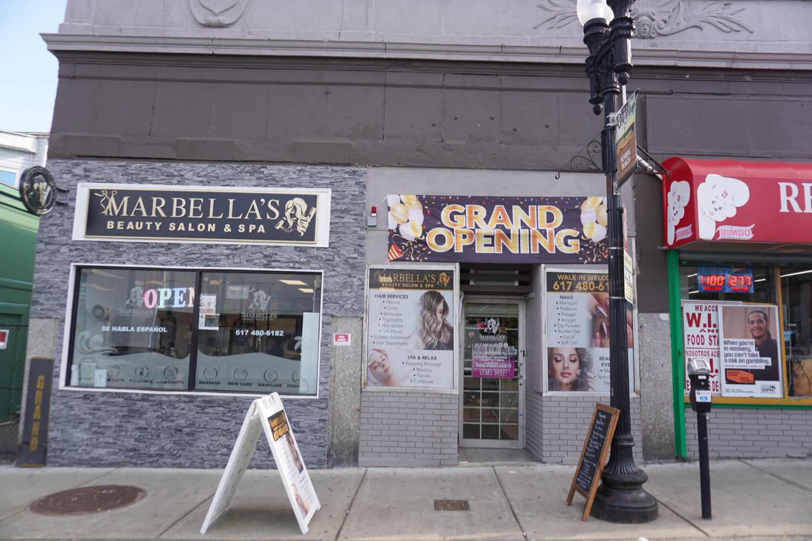 Marbella Beauty Salon and Spa storefront in Revere, MA